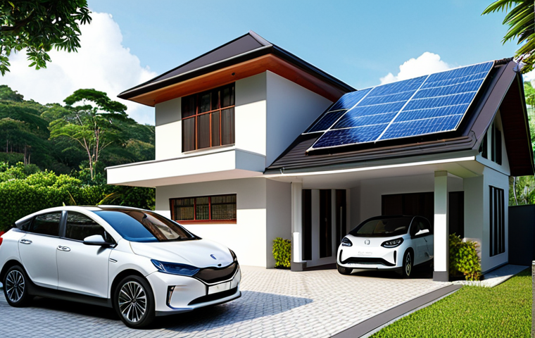 **Image Prompt:** A modern Malaysian home with solar panels on the roof. Show a family looking at their smartphone, monitoring their energy usage via a smart grid app. In the background, a sleek electric vehicle (EV) is charging in the driveway. The overall scene conveys energy independence and sustainability.