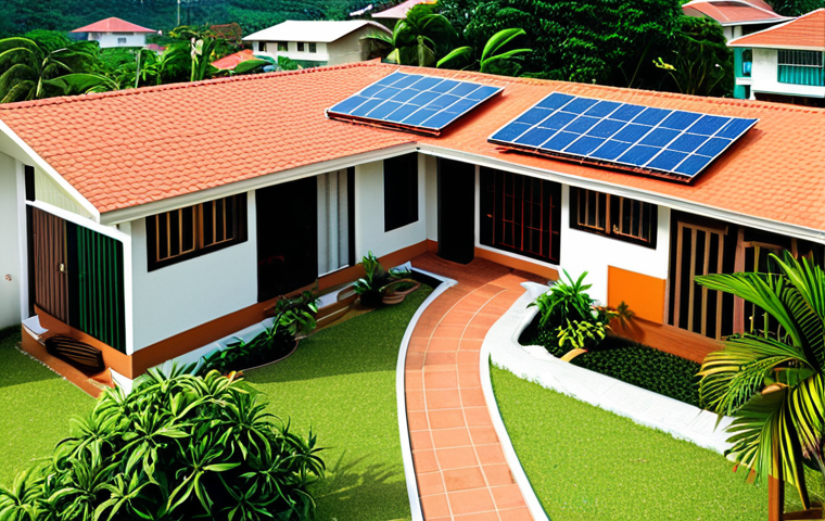 **Prompt 1: Transformasi Kediaman Lestari di Malaysia**
    "A peaceful, modern Malaysian residential neighborhood under a clear, sunny sky. Every house features sleek rooftop solar panels, with some subtly incorporating small, elegant wind turbines. Lush green gardens and tropical trees line the streets, where children are happily playing. The overall scene conveys a vibrant, self-sufficient community, embodying energy independence and a sustainable green lifestyle. The image should be photo-realistic, with warm, inviting colors, and highly detailed, showcasing a sense of progress and tranquility."